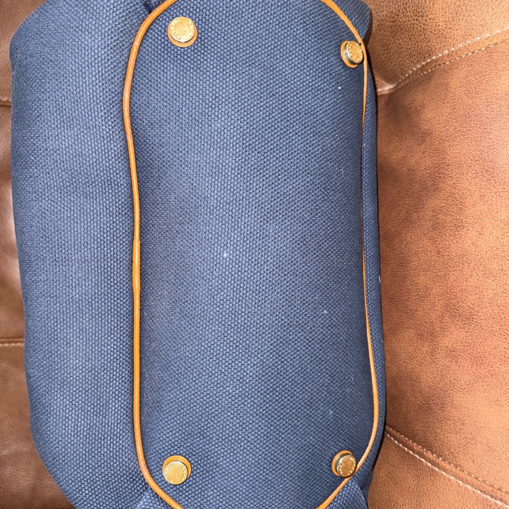 Michael Kors Navy Blue/Brown Canvas Marina Drawstring Tote - Picture 11 of 11